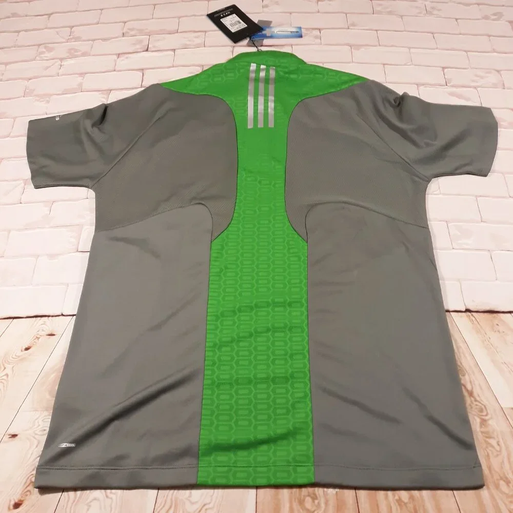Adidas Golf Shirt Mens Large Leaner Gray Green 1/4 Zip Pullover Climacool NEW‎